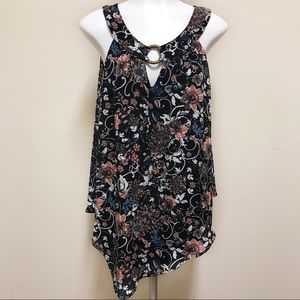 AB Studio Career Floral Asymmetrical Tank Top L